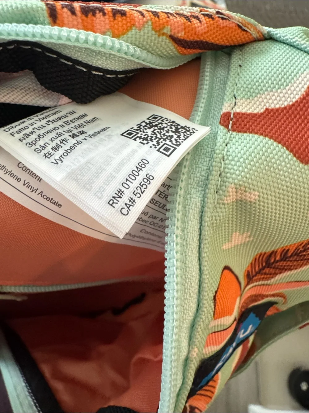 Kavu Mint Green Sling Bag with Orange Palm Print